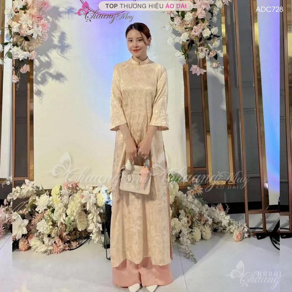 Áo dài gấm cách tân nữ dáng suông xưa Chaang may sẵn áo dài xuông bầu rộng dễ mặc đi chơi dự tiệc cưới lễ tết đẹp ADC755