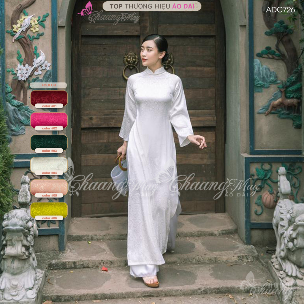 Áo dài Gấm Cô Dâu truyền thống dáng suông xưa Chaang may sẵn áo dài bầu xuông dự tiệc cưới hỏi lễ tết đẹp ADC755