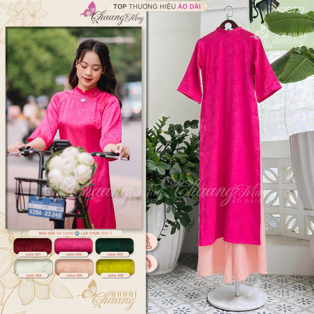 Áo dài gấm cách tân nữ dáng suông xưa Chaang may sẵn áo dài xuông bầu rộng dễ mặc đi chơi dự tiệc cưới lễ tết đẹp ADC755