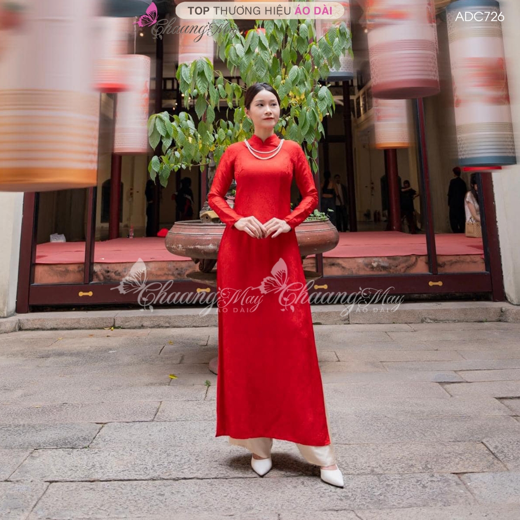 Áo dài Gấm Cô Dâu truyền thống dáng suông xưa Chaang may sẵn áo dài bầu xuông dự tiệc cưới hỏi lễ tết đẹp ADC755