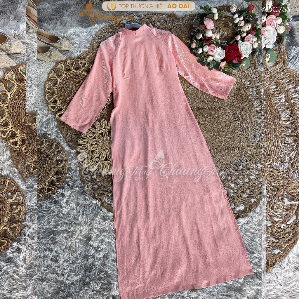 Áo dài cách tân nữ gấm hồng dáng suông xưa Chaang may sẵn áo dài bầu xuông rộng dự tiệc cưới lễ tết đẹp ADC755