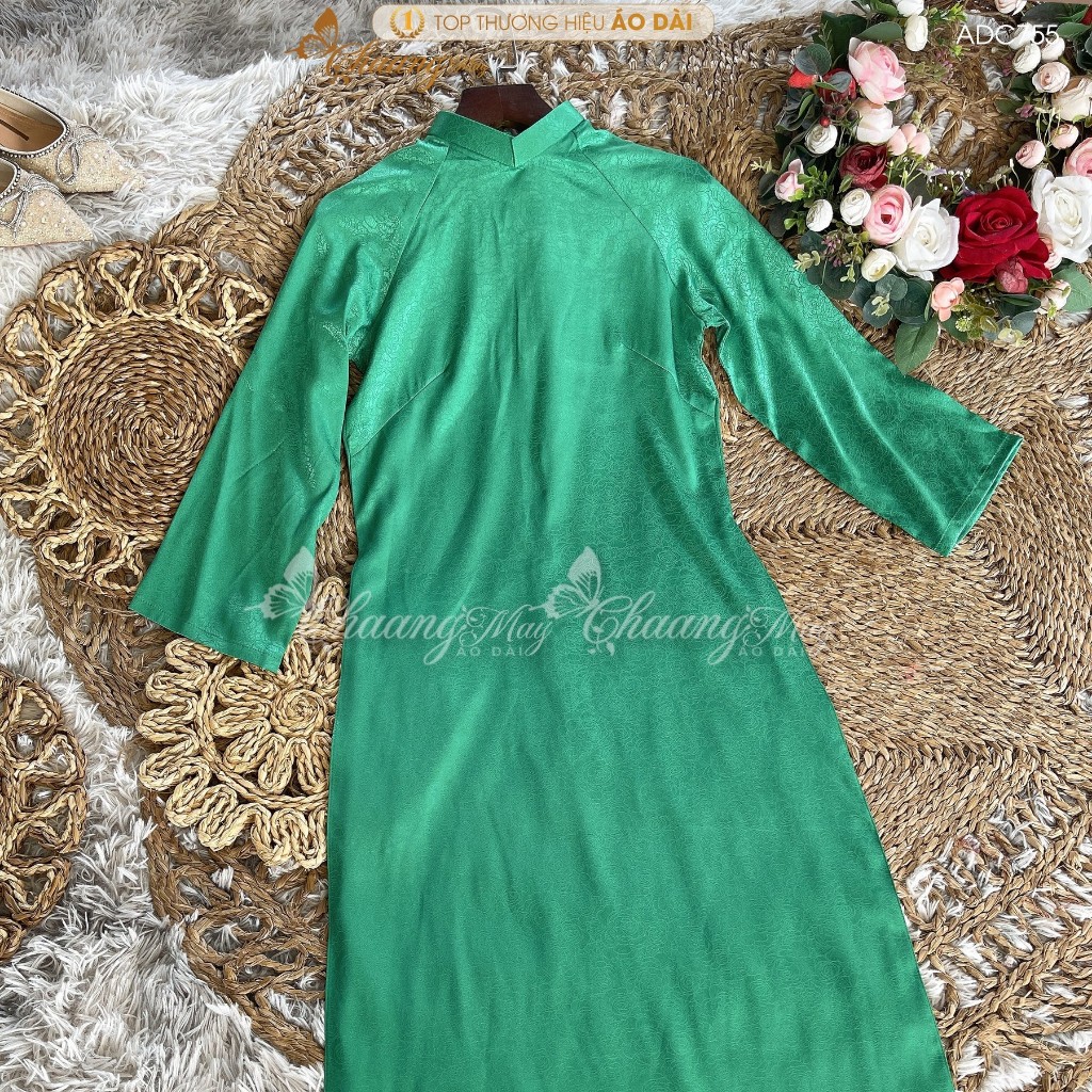 Áo dài cách tân nữ gấm xanh lá dáng suông xưa Chaang may sẵn áo dài bầu xuông rộng dự tiệc cưới lễ tết đẹp ADC755