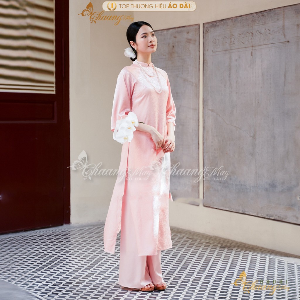 Áo dài cách tân nữ gấm hồng dáng suông xưa Chaang may sẵn áo dài bầu xuông rộng dự tiệc cưới lễ tết đẹp ADC755