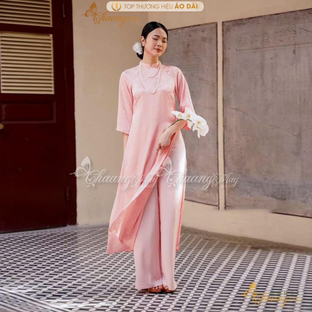 Áo dài gấm cách tân nữ cổ tròn dáng suông xưa Chaang may sẵn áo dài xuông bầu dễ mặc dự tiệc cưới hỏi lễ tết đẹp ADC756