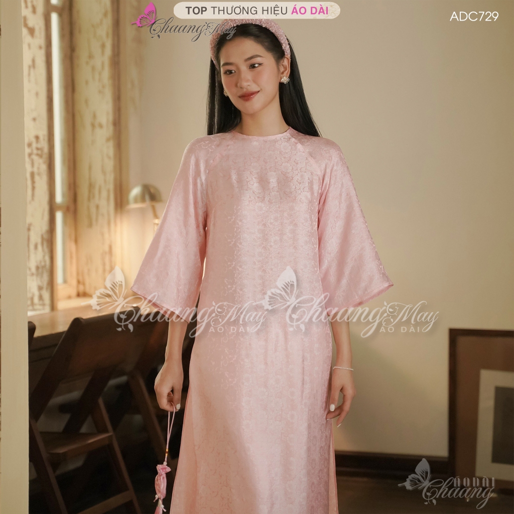 Áo dài gấm cách tân nữ cổ tròn dáng suông xưa Chaang may sẵn áo dài xuông bầu dễ mặc dự tiệc cưới hỏi lễ tết đẹp ADC756