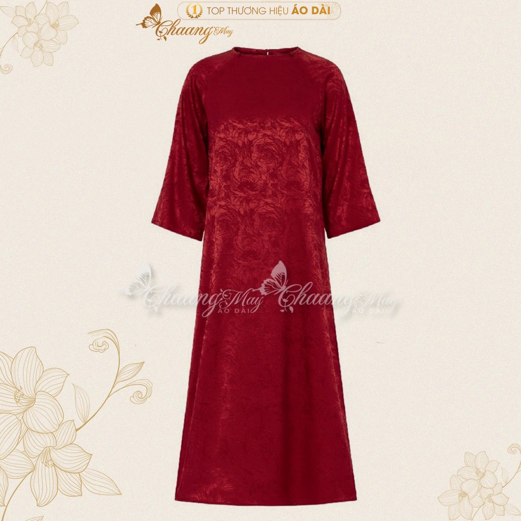 Áo dài dáng suông xưa cách tân nữ gấm đỏ đô cổ tròn Chaang may sẵn áo dài xuông bầu dự tiệc cưới hỏi lễ tết đẹp ADC756