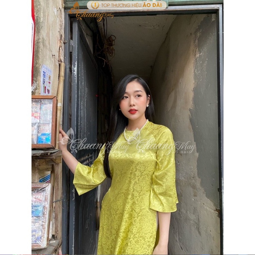 Áo dài dáng suông xưa cách tân nữ gấm xanh cốm Chaang may sẵn áo dài xuông bà bầu dự tiệc cưới hỏi lễ tết đẹp ADC756
