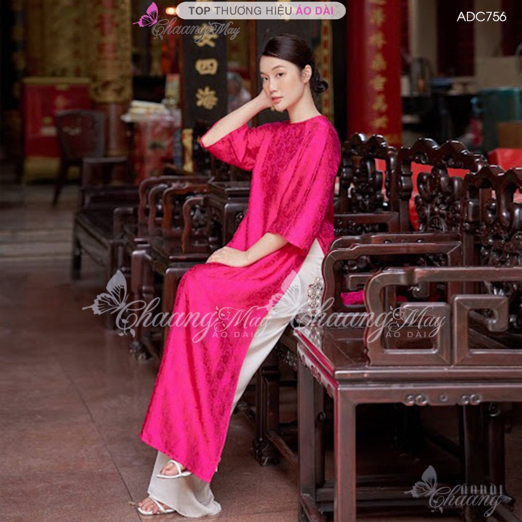 Áo dài dáng suông xưa cách tân nữ gấm tơ hồng 10h Chaang may sẵn áo dài xuông bà bầu dự tiệc cưới hỏi lễ tết đẹp ADC756