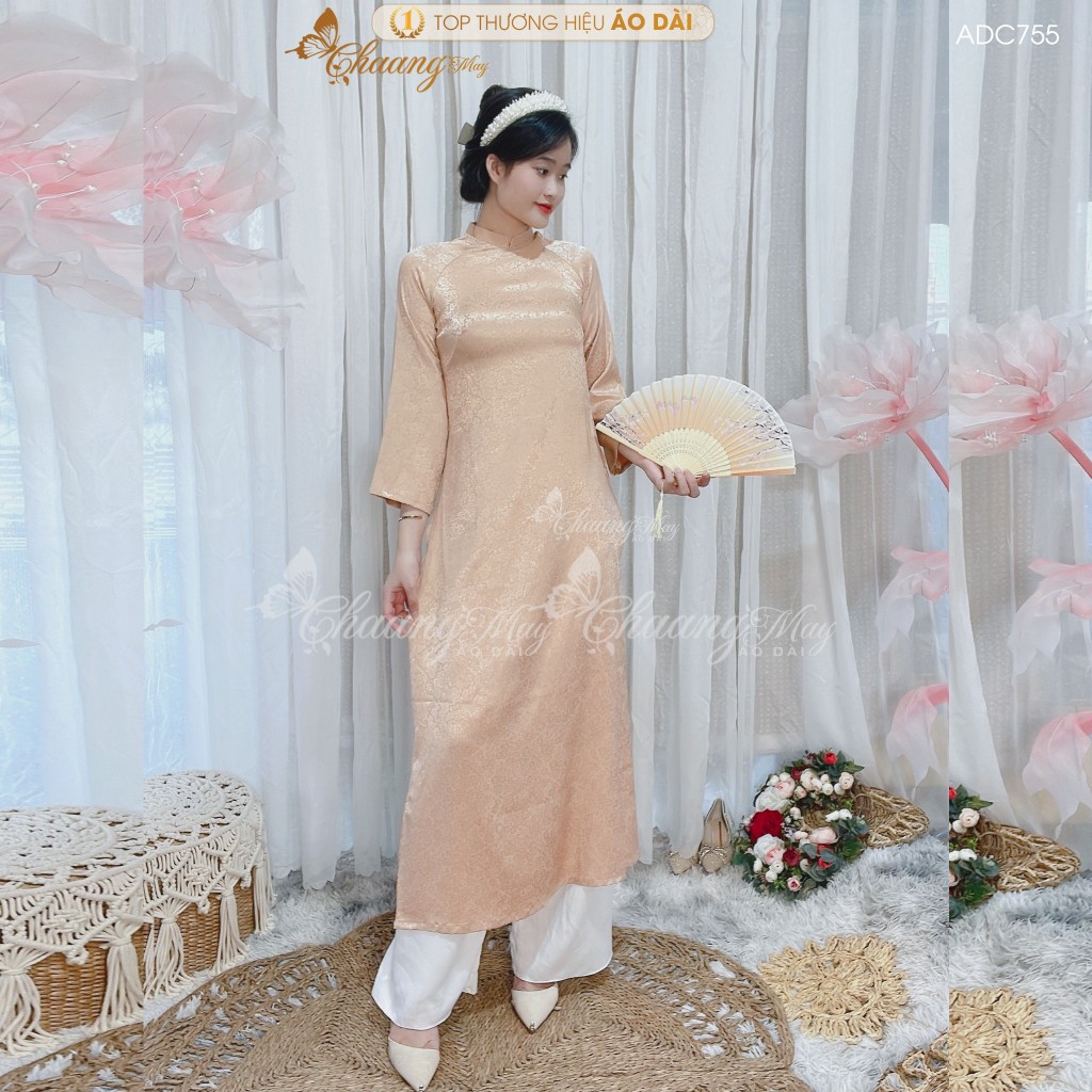 Áo dài cách tân nữ gấm hồng đất dáng suông xưa Chaang may sẵn áo dài bầu xuông rộng dự tiệc cưới lễ tết đẹp ADC755