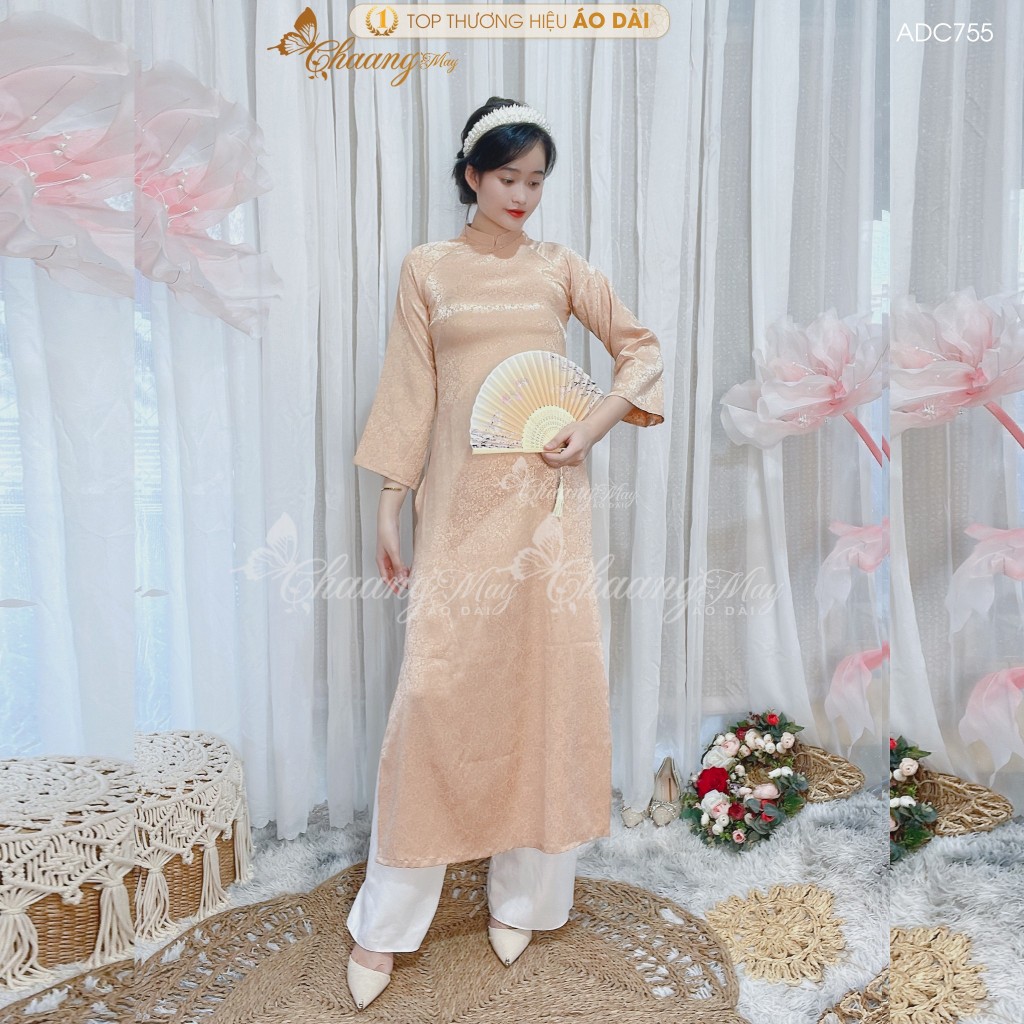 Áo dài cách tân nữ gấm hồng đất dáng suông xưa Chaang may sẵn áo dài bầu xuông rộng dự tiệc cưới lễ tết đẹp ADC755