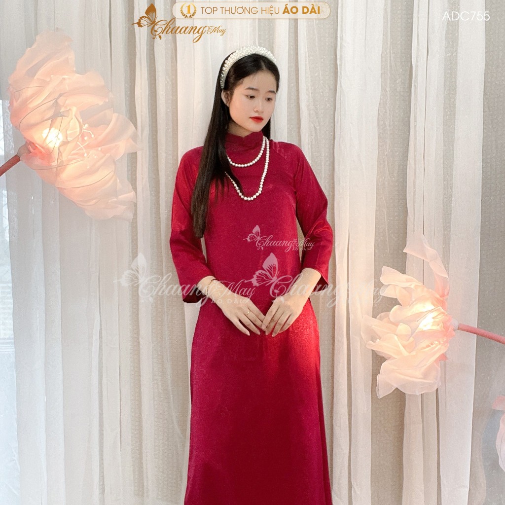 Áo dài cách tân nữ gấm đỏ đô tươi dáng suông xưa Chaang may sẵn áo dài bầu xuông rộng dự tiệc cưới lễ tết đẹp ADC755