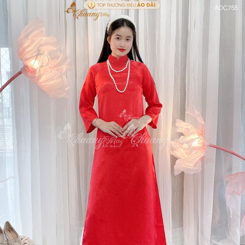Áo dài cách tân nữ gấm đỏ đô tươi dáng suông xưa Chaang may sẵn áo dài bầu xuông rộng dự tiệc cưới lễ tết đẹp ADC755