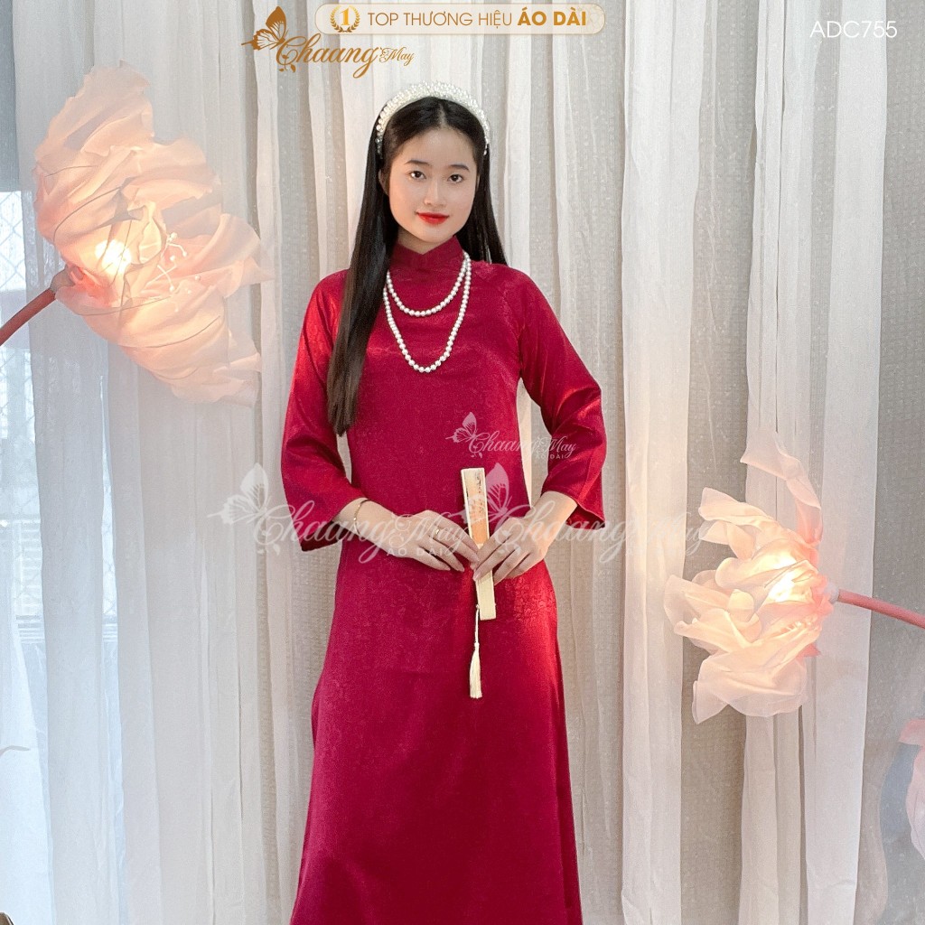 Áo dài cách tân nữ gấm đỏ đô tươi dáng suông xưa Chaang may sẵn áo dài bầu xuông rộng dự tiệc cưới lễ tết đẹp ADC755