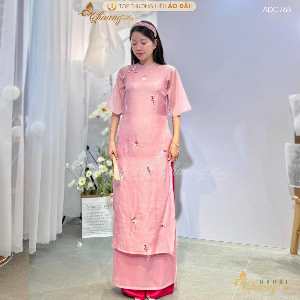 Áo dài cách tân nữ 4 tà Hinh Duyệt dáng suông xưa Chaang may sẵn áo dài lụa nơ hoa nhí dự tiệc cưới lễ tết đẹp ADC765