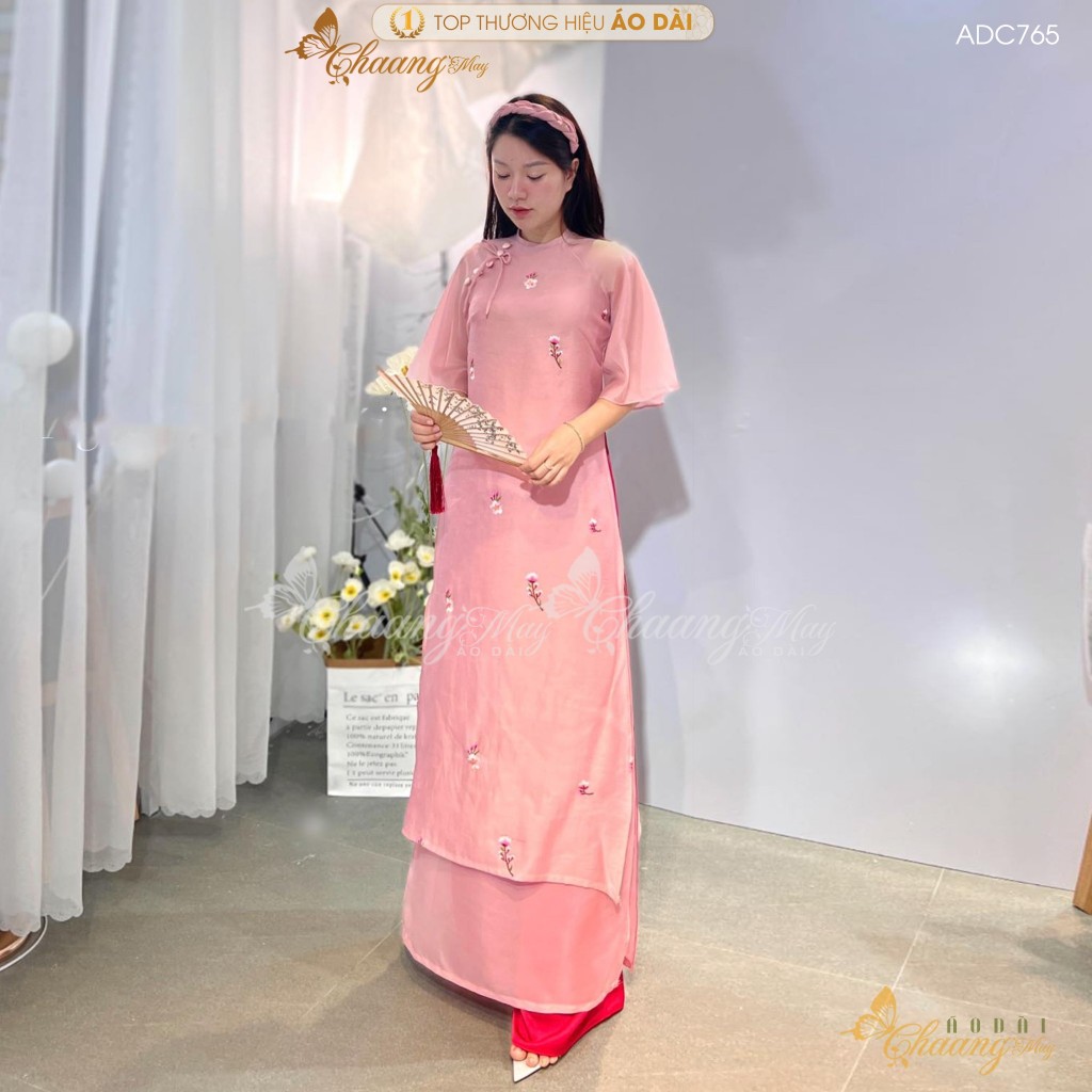 Áo dài cách tân nữ 4 tà Hinh Duyệt dáng suông xưa Chaang may sẵn áo dài lụa nơ hoa nhí dự tiệc cưới lễ tết đẹp ADC765