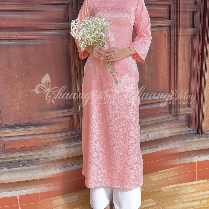 Áo dài dáng suông xưa cách tân nữ gấm đỏ đô cổ tròn Chaang may sẵn áo dài xuông bầu dự tiệc cưới hỏi lễ tết đẹp ADC756
