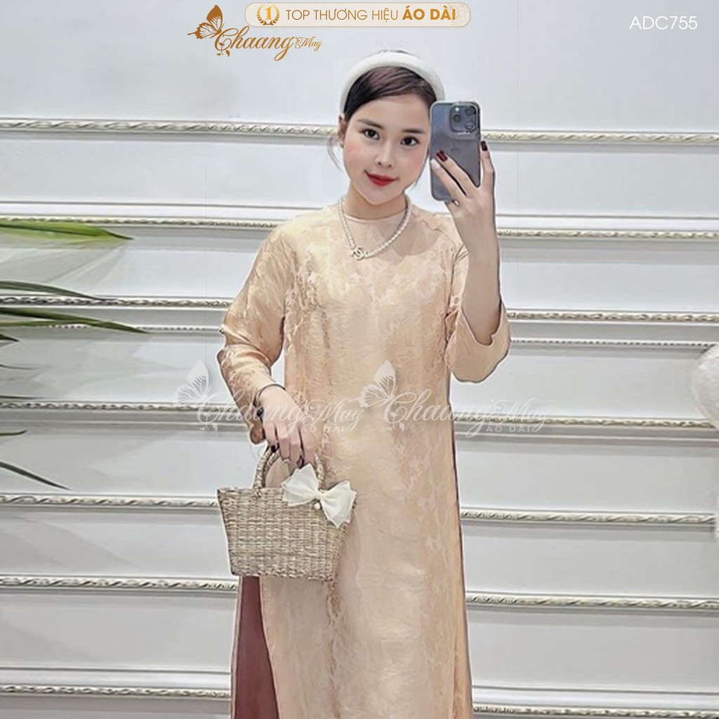 Áo dài dáng suông xưa cách tân nữ gấm đỏ đô cổ tròn Chaang may sẵn áo dài xuông bầu dự tiệc cưới hỏi lễ tết đẹp ADC756