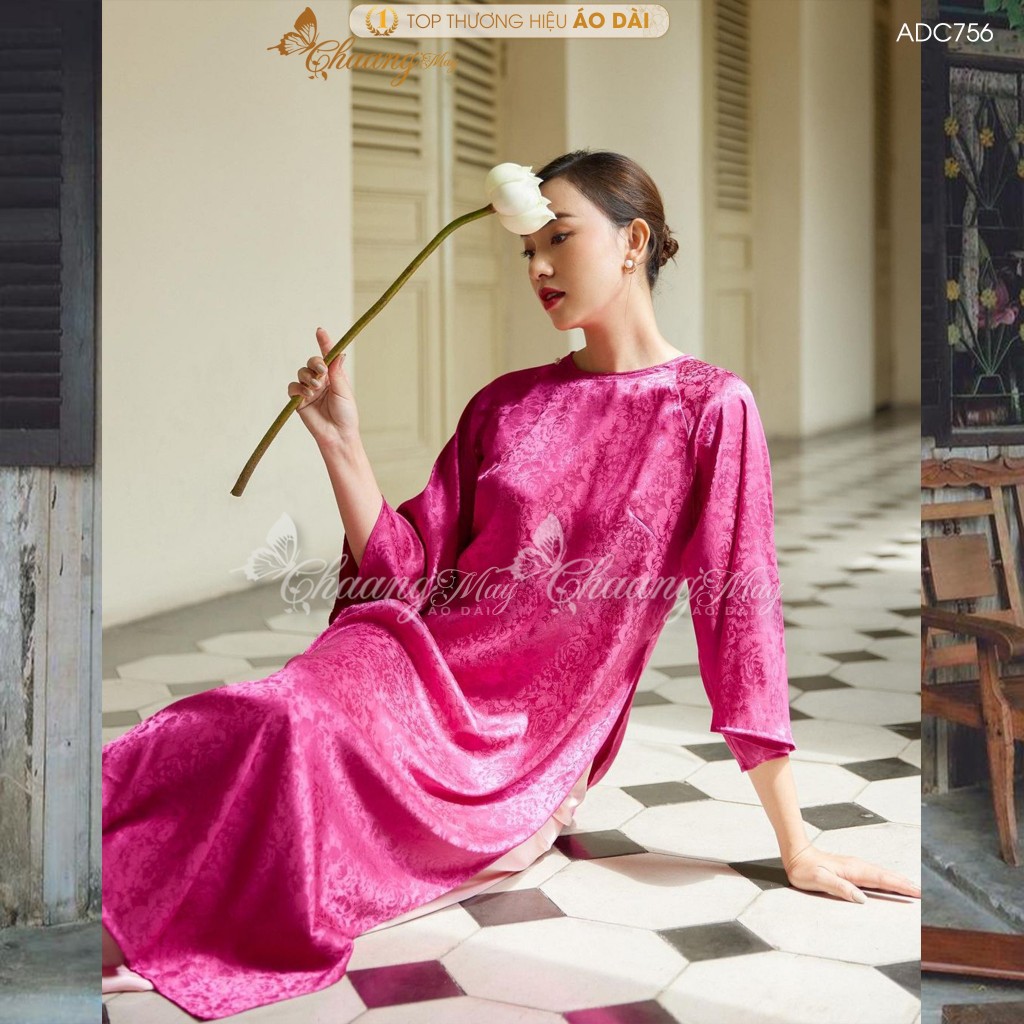 Áo dài dáng suông xưa cách tân nữ gấm đỏ đô cổ tròn Chaang may sẵn áo dài xuông bầu dự tiệc cưới hỏi lễ tết đẹp ADC756