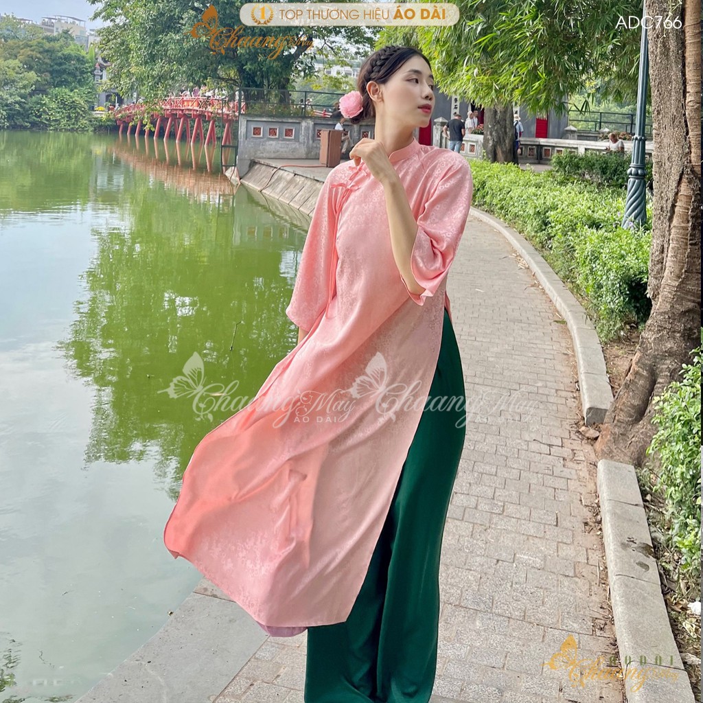 Áo dài cách tân nữ Gấm Trung Dáng Suông Xưa đính nơ Chaang may sẵn áo dài xuông bầu rộng dự tiệc cưới lễ tết đẹp ADC766