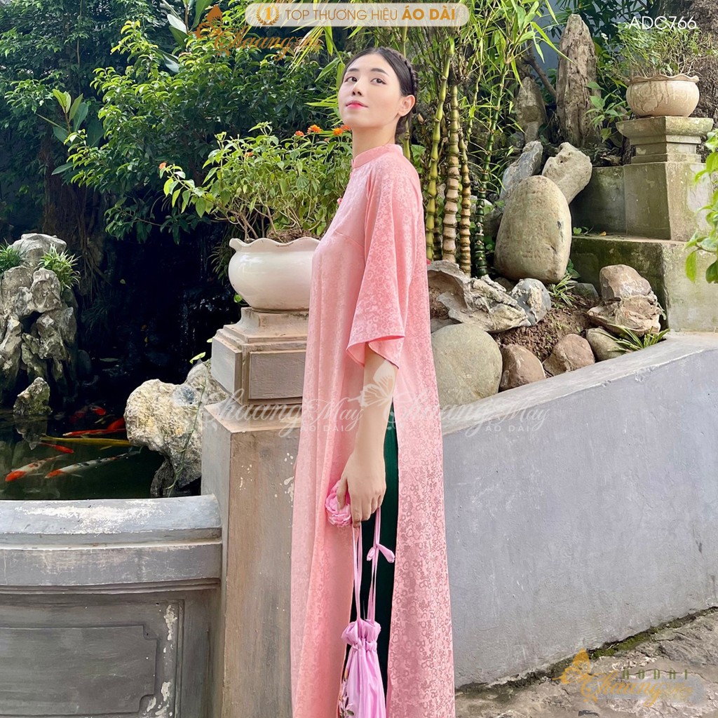 Áo dài cách tân nữ Gấm Trung Dáng Suông Xưa đính nơ Chaang may sẵn áo dài xuông bầu rộng dự tiệc cưới lễ tết đẹp ADC766