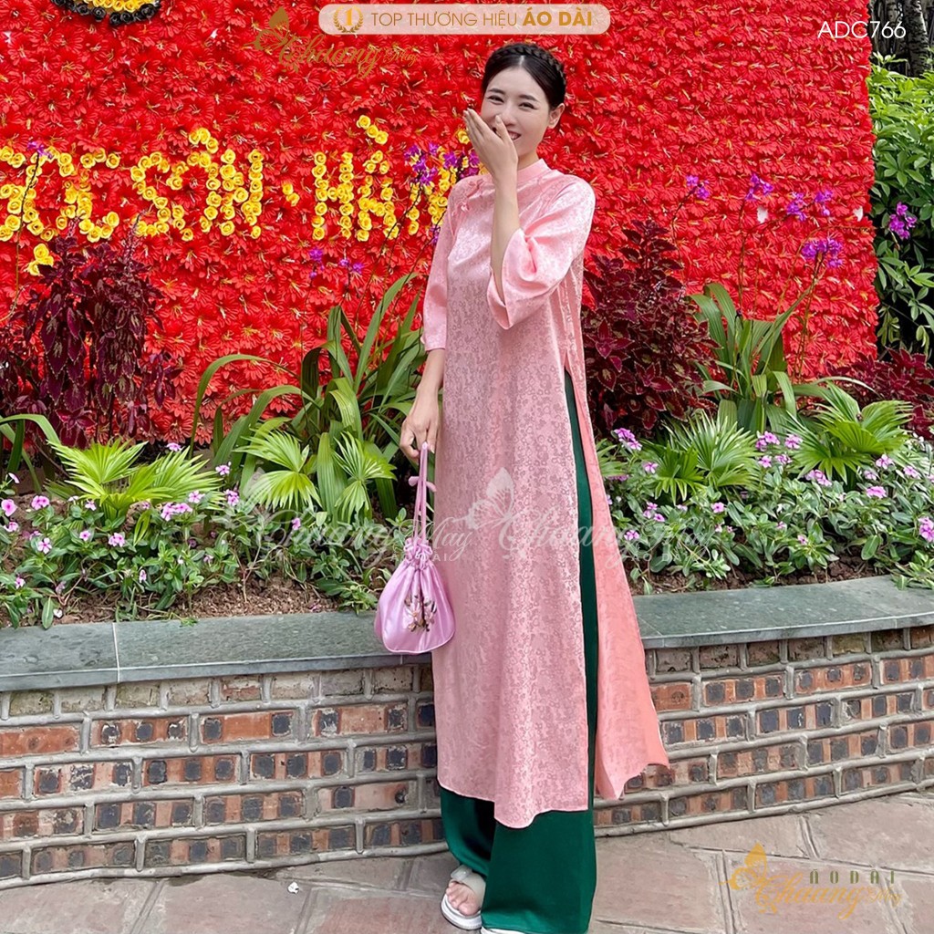 Áo dài cách tân nữ Gấm Trung Dáng Suông Xưa đính nơ Chaang may sẵn áo dài xuông bầu rộng dự tiệc cưới lễ tết đẹp ADC766
