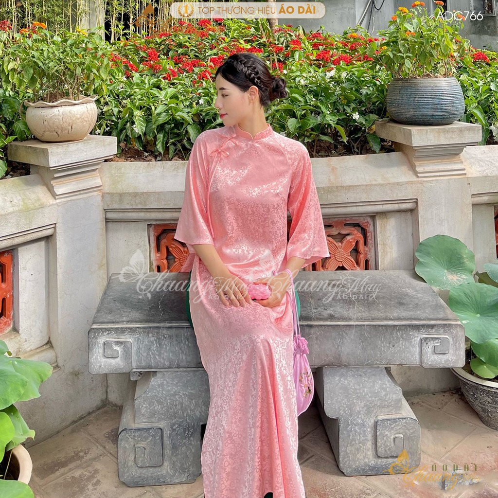 Áo dài cách tân nữ Gấm Trung Dáng Suông Xưa đính nơ Chaang may sẵn áo dài xuông bầu rộng dự tiệc cưới lễ tết đẹp ADC766