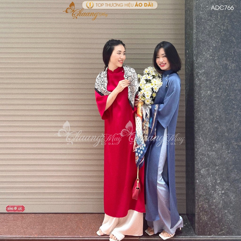 Áo dài cách tân nữ Gấm kem Trung Dáng Suông Xưa đính nơ Chaang may sẵn áo dài xuông rộng dự tiệc cưới lễ tết đẹp ADC766