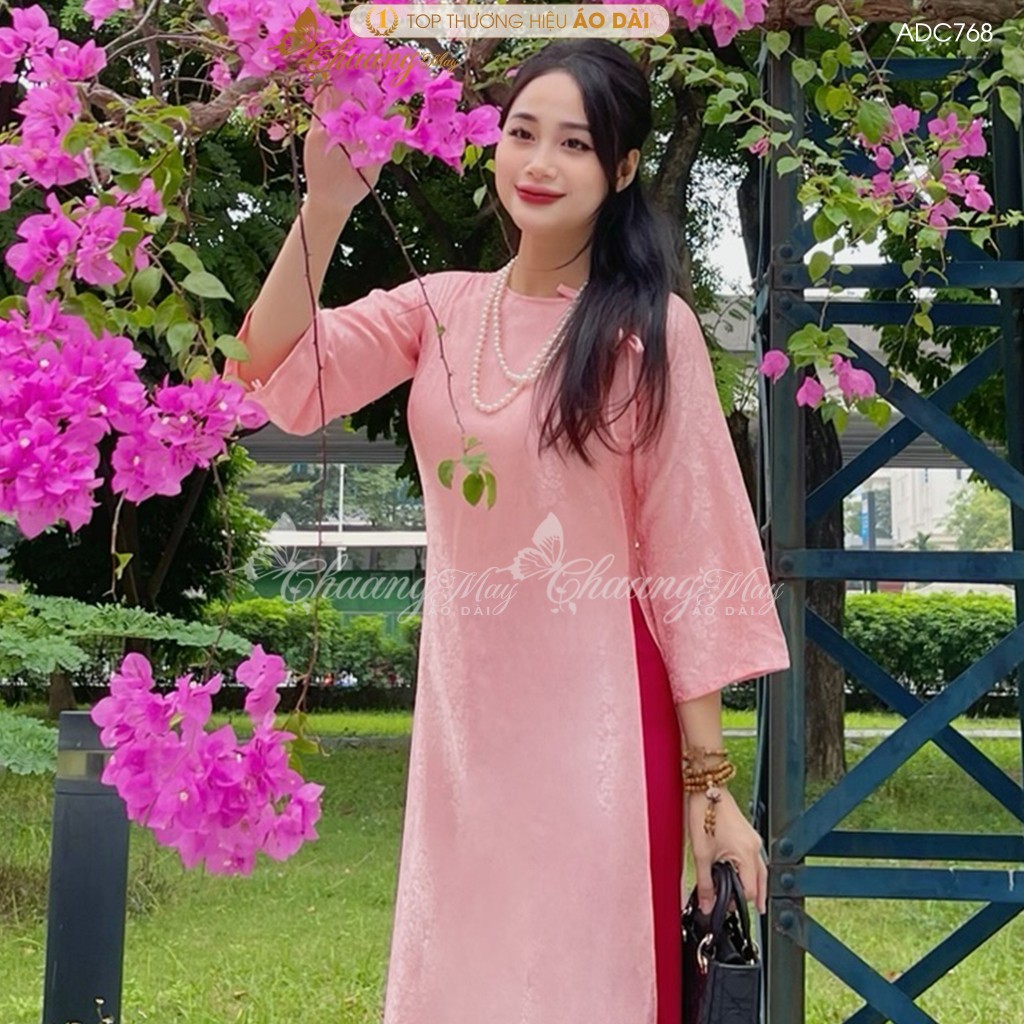 Áo dài Gấm Hồng Cam cách tân nữ dáng suông xưa Chaang may sẵn áo dài xuông rộng bầu dự tiệc cưới hỏi lễ tết đẹp ADC768