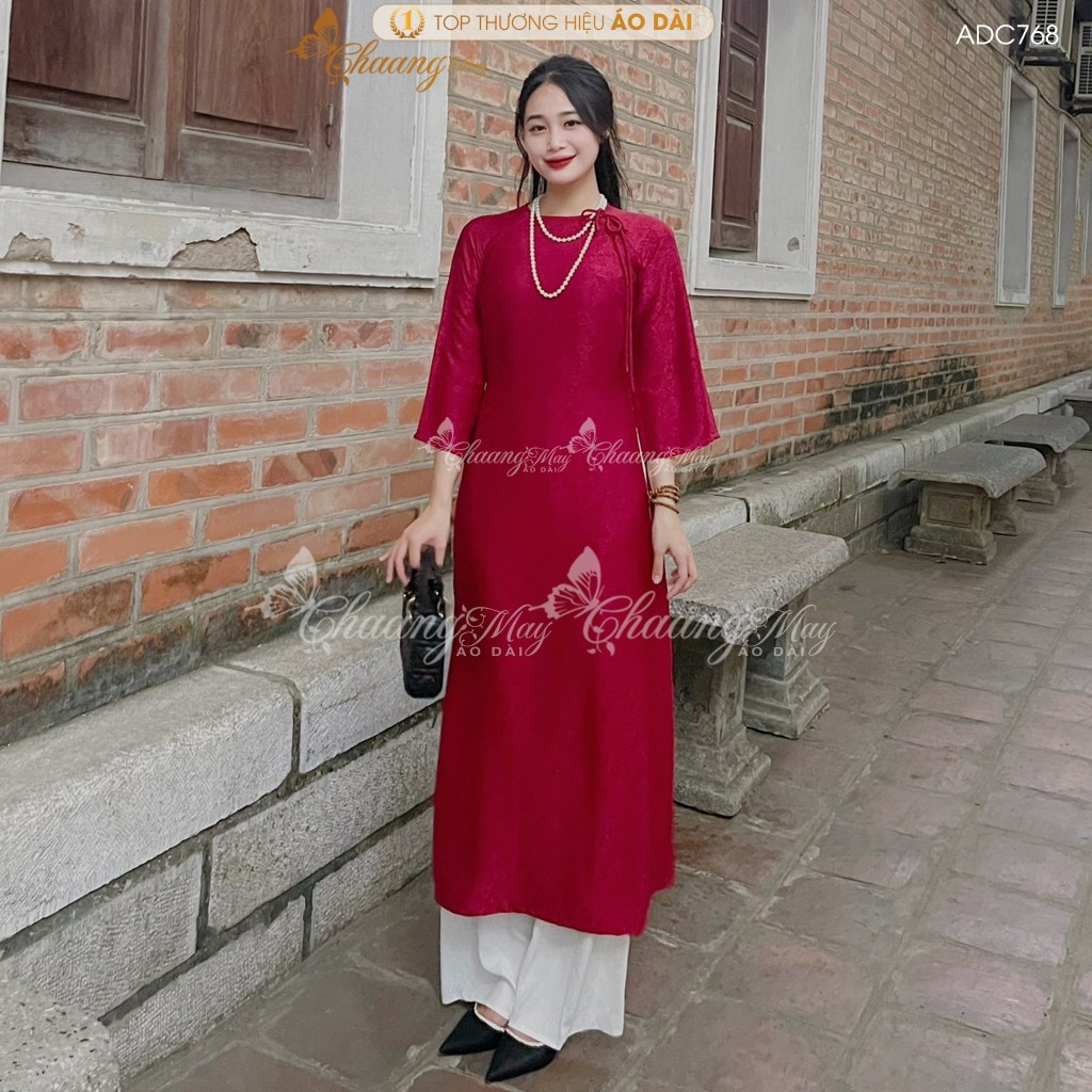 Áo dài Gấm Đỏ Đô Tươi cách tân nữ dáng suông xưa Chaang may sẵn áo dài xuông rộng bầu dự tiệc cưới hỏi lễ tết đẹp ADC768