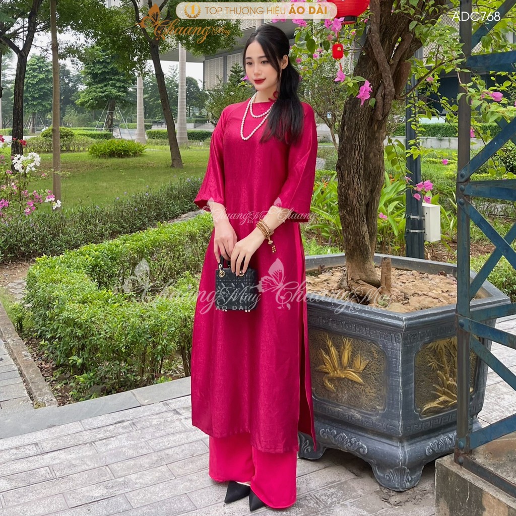 Áo dài Gấm Đỏ Đô Tươi cách tân nữ dáng suông xưa Chaang may sẵn áo dài xuông rộng bầu dự tiệc cưới hỏi lễ tết đẹp ADC768