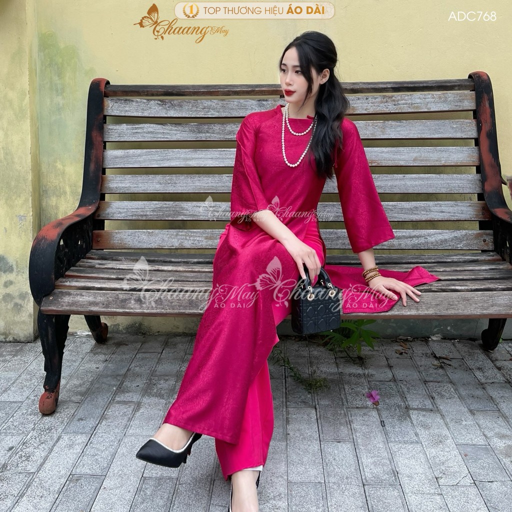 Áo dài Gấm Đỏ Đô Tươi cách tân nữ dáng suông xưa Chaang may sẵn áo dài xuông rộng bầu dự tiệc cưới hỏi lễ tết đẹp ADC768
