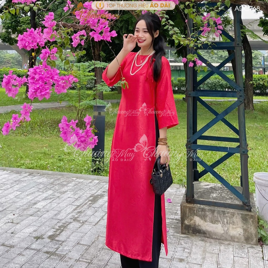 Áo dài Gấm Đỏ Đô Tươi cách tân nữ dáng suông xưa Chaang may sẵn áo dài xuông rộng bầu dự tiệc cưới hỏi lễ tết đẹp ADC768