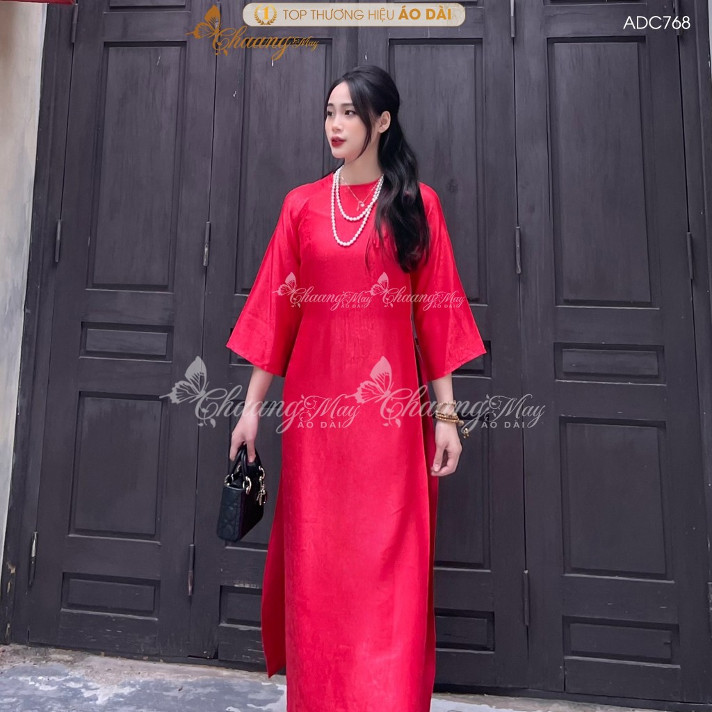 Áo dài Gấm Đỏ Đô Tươi cách tân nữ dáng suông xưa Chaang may sẵn áo dài xuông rộng bầu dự tiệc cưới hỏi lễ tết đẹp ADC768
