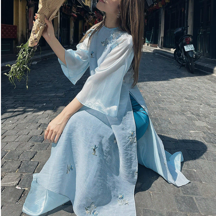 Áo dài cách tân nữ 4 tà Thanh Thư hải dáng suông xưa Chaang may sẵn áo dài hoa nhí xuông dự tiệc cưới lễ tết đẹp ADC770