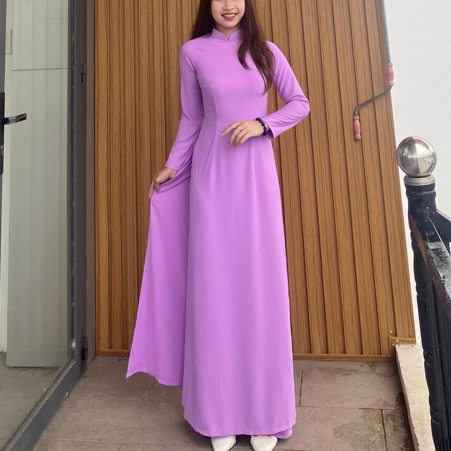 Áo Dài Trắng 4 Tà Truyền Thống May Sẵn Vải Lụa Tằm Trơn Mịn Cao Cấp 2 Lớp Nữ Học Sinh Đi Học Mặc Lễ Tết Đẹp