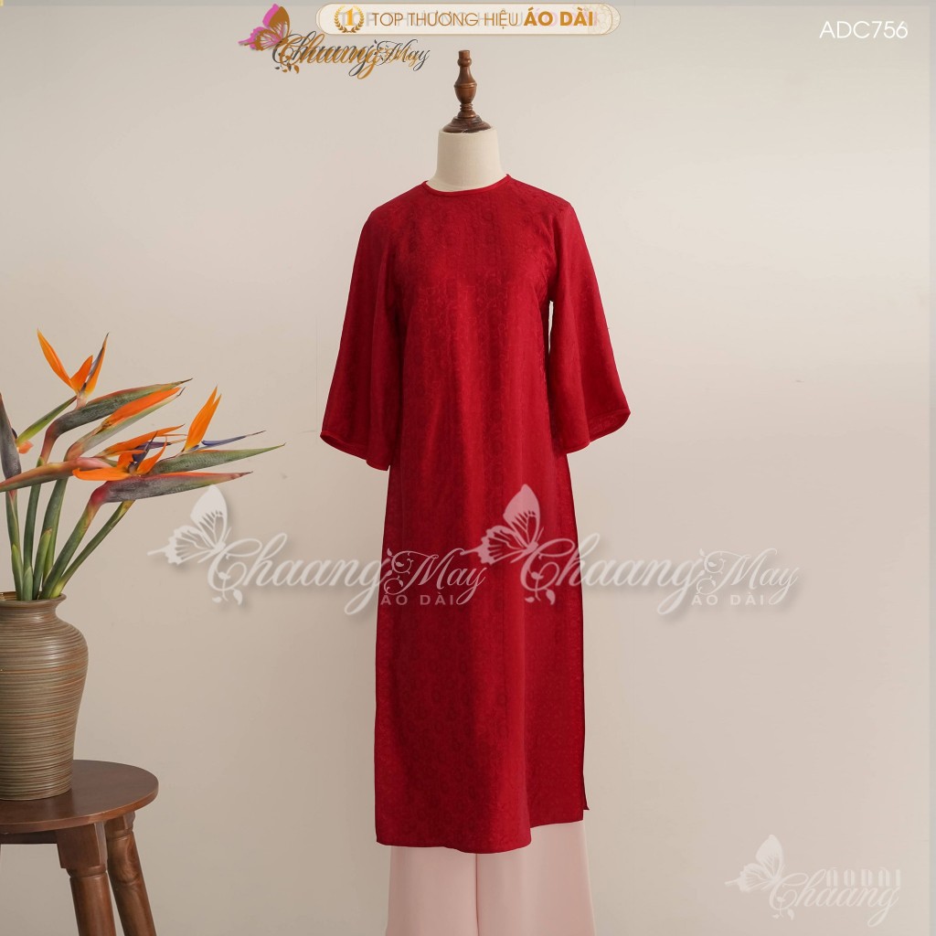 Áo dài gấm cách tân nữ cổ tròn dáng suông xưa Chaang may sẵn áo dài xuông bầu dễ mặc dự tiệc cưới hỏi lễ tết đẹp ADC756