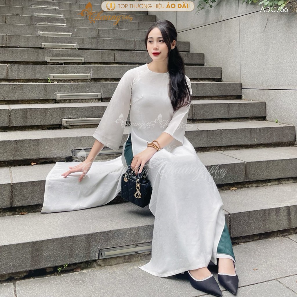 Áo dài gấm cách tân nữ cổ tròn dáng suông xưa Chaang may sẵn áo dài xuông bầu dễ mặc dự tiệc cưới hỏi lễ tết đẹp ADC756
