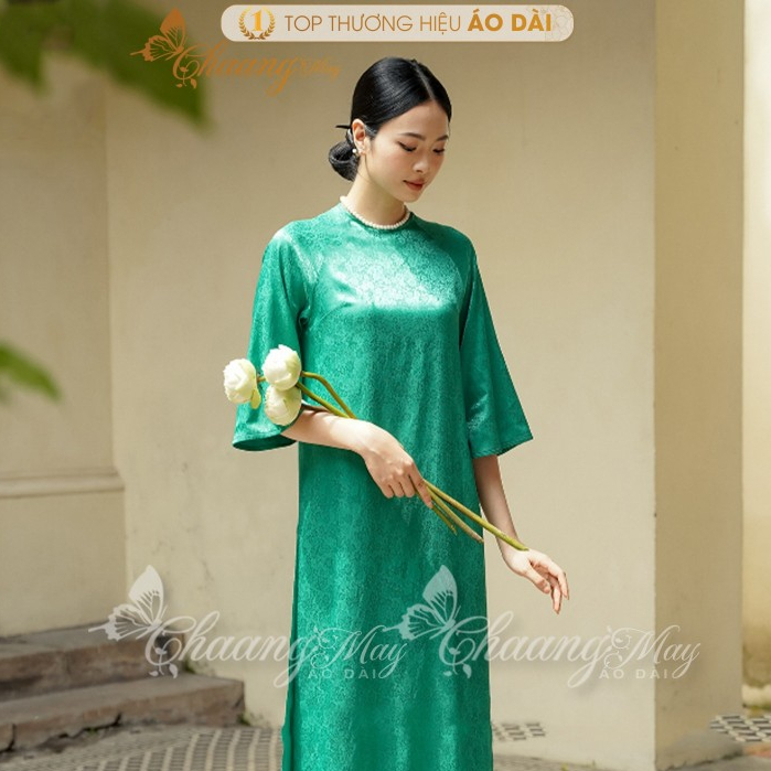 Áo dài gấm cách tân nữ cổ tròn dáng suông xưa Chaang may sẵn áo dài xuông bầu dễ mặc dự tiệc cưới hỏi lễ tết đẹp ADC756