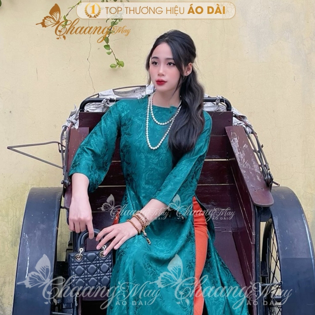 Áo dài gấm cách tân nữ cổ tròn dáng suông xưa Chaang may sẵn áo dài xuông bầu dễ mặc dự tiệc cưới hỏi lễ tết đẹp ADC756