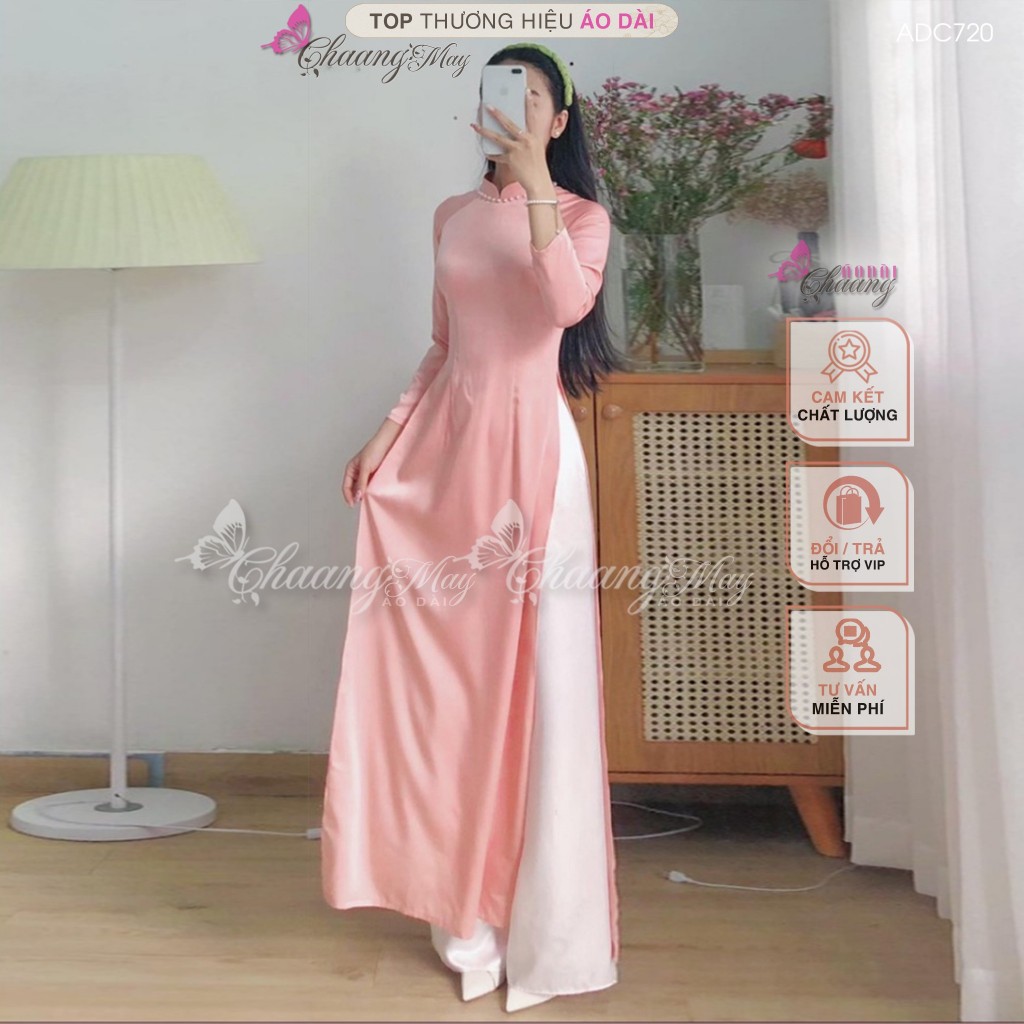 Áo dài xanh bơ truyền thống Chaang may sẵn vải áo dài Lụa bạc hà tôn da dự tiệc hội nghị cưới hỏi lễ tết đẹp ADC700