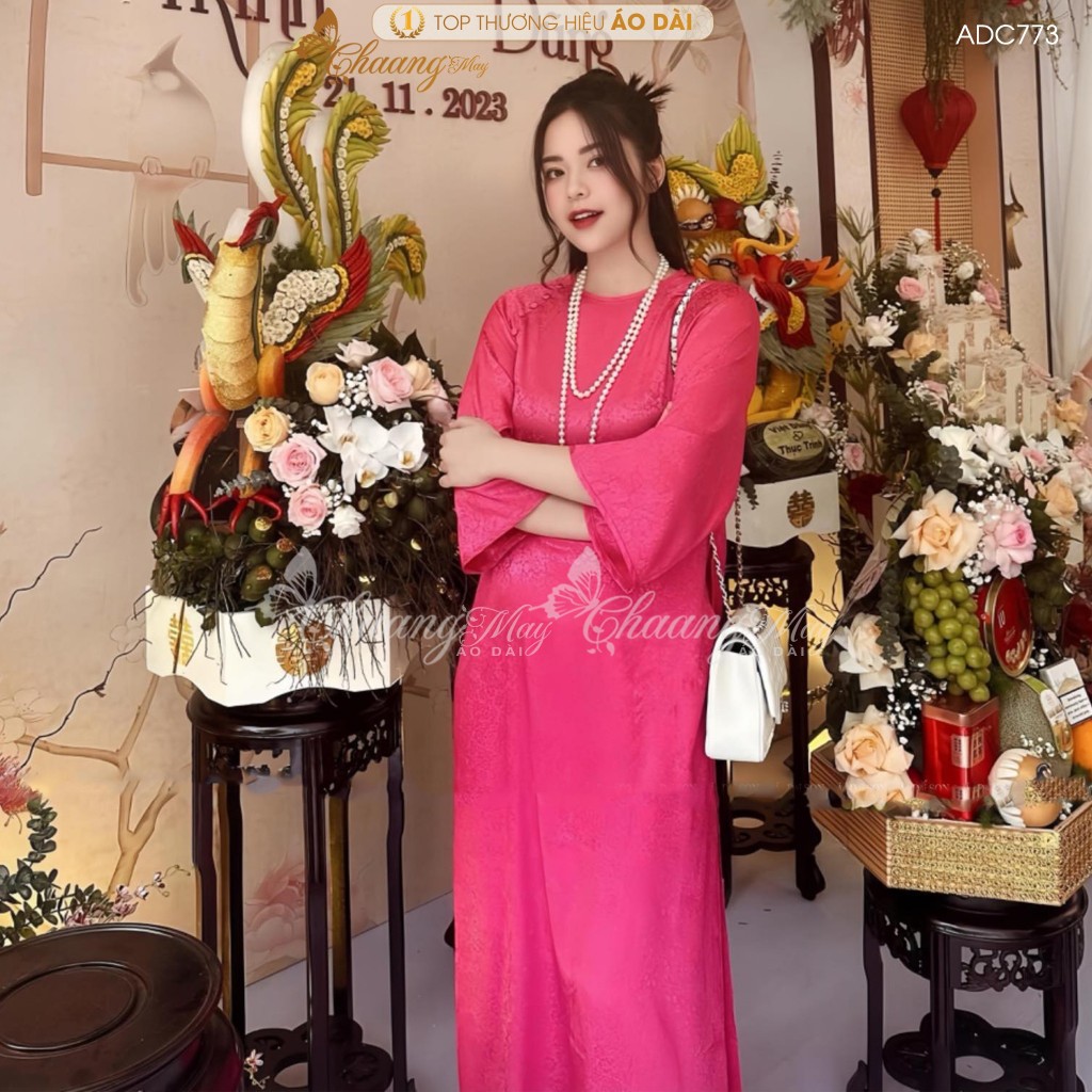 Áo dài Tết cách tân nữ Gấm cúc hoa gió dáng suông xưa Chaang may sẵn áo dài xuông bầu rộng dự lễ tiệc cưới đẹp ADC773