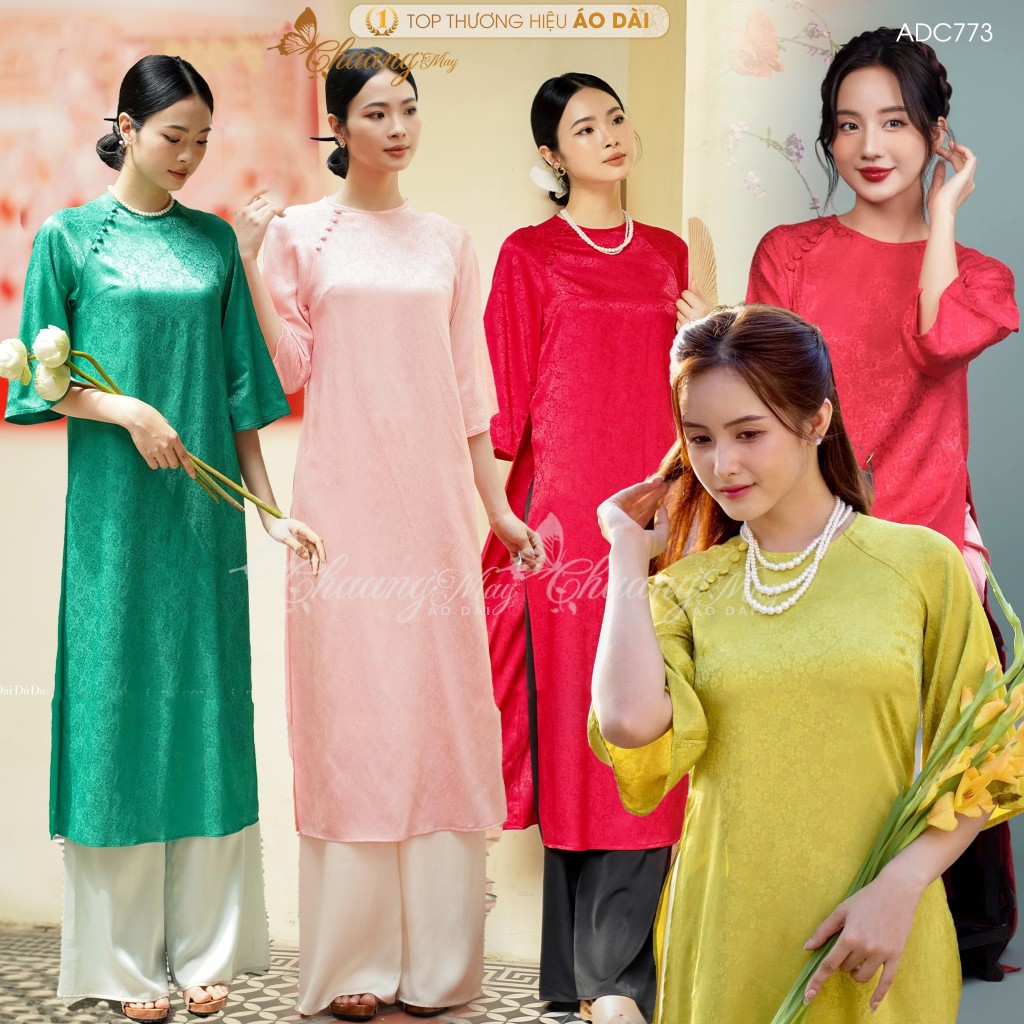 Áo dài Tết cách tân nữ Gấm cúc hoa gió dáng suông xưa Chaang may sẵn áo dài xuông bầu rộng dự lễ tiệc cưới đẹp ADC773