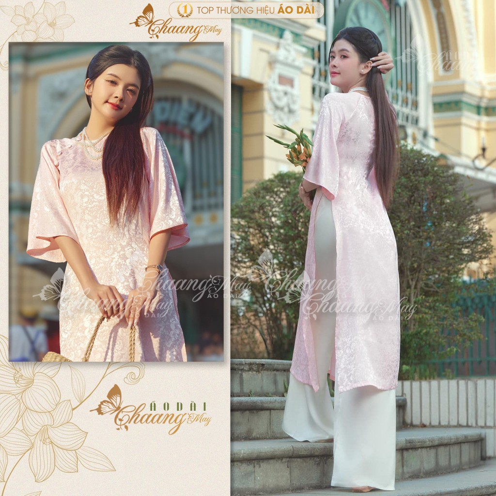 Áo dài Tết cách tân nữ Gấm cúc hoa gió dáng suông xưa Chaang may sẵn áo dài xuông bầu rộng dự lễ tiệc cưới đẹp ADC773