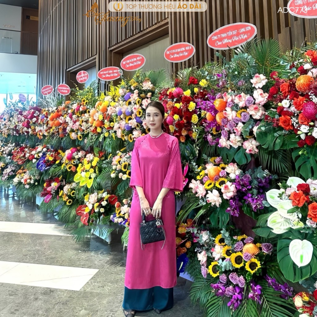 Áo dài Tết cách tân nữ Gấm cúc hoa gió dáng suông xưa Chaang may sẵn áo dài xuông bầu rộng dự lễ tiệc cưới đẹp ADC773