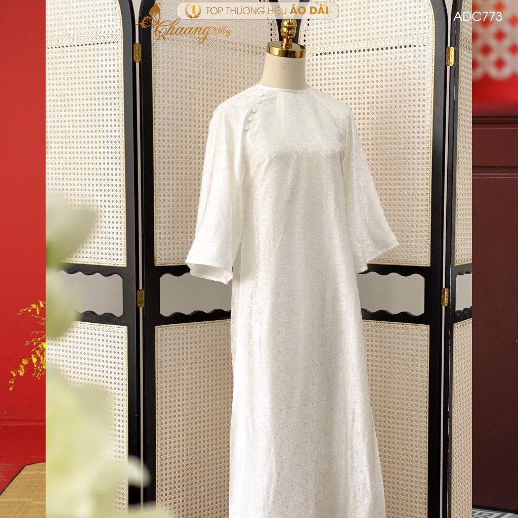 Áo dài Tết cách tân nữ Gấm cúc hoa gió dáng suông xưa Chaang may sẵn áo dài xuông bầu rộng dự lễ tiệc cưới đẹp ADC773