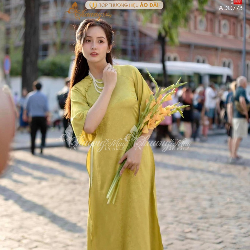 Áo dài Tết cách tân nữ Gấm cúc hoa gió dáng suông xưa Chaang may sẵn áo dài xuông bầu rộng dự lễ tiệc cưới đẹp ADC773