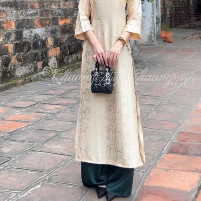 Áo dài Tết cách tân nữ Gấm cúc hoa gió dáng suông xưa Chaang may sẵn áo dài xuông bầu rộng dự lễ tiệc cưới đẹp ADC773