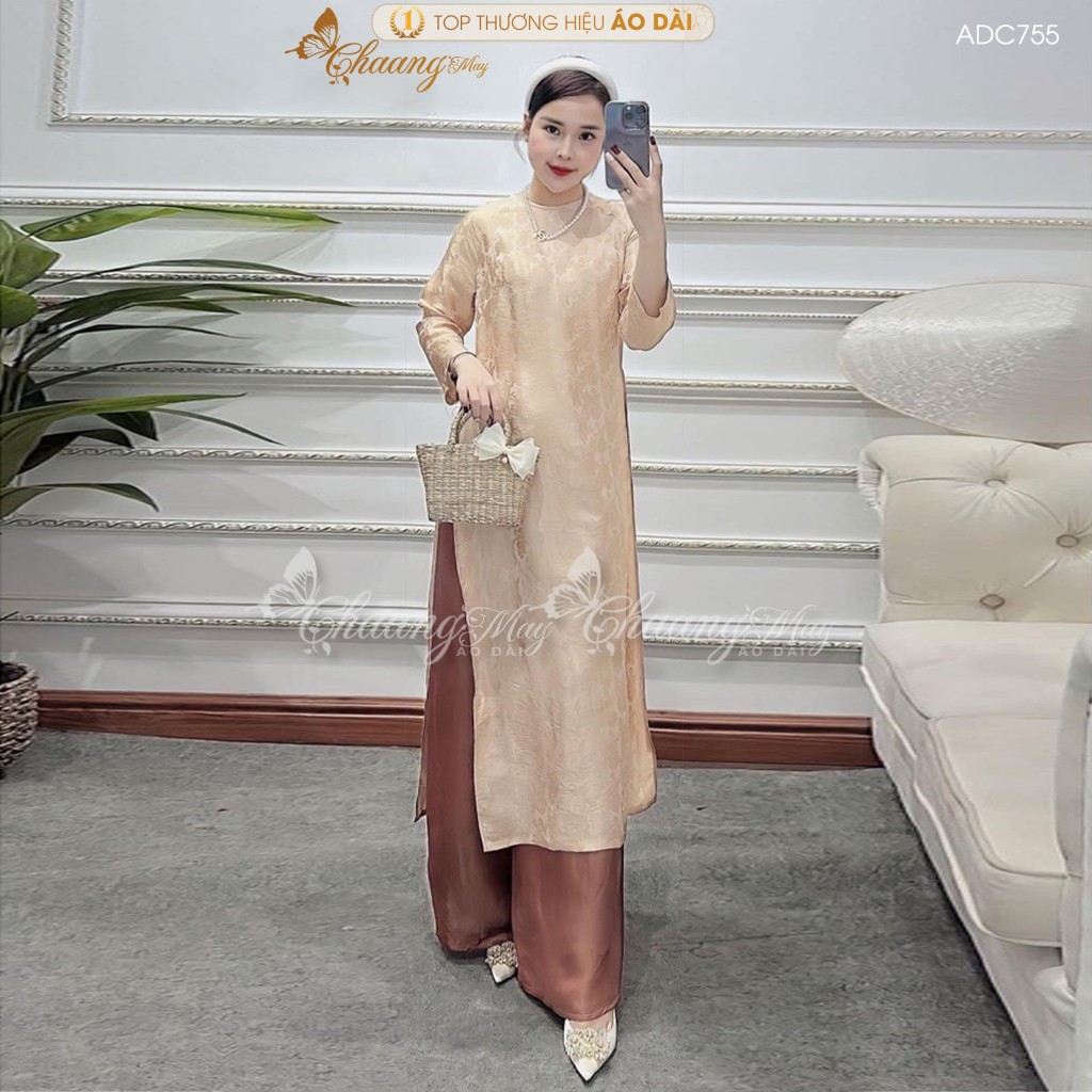 Áo dài Tết cách tân nữ Gấm cúc hoa gió dáng suông xưa Chaang may sẵn áo dài xuông bầu rộng dự lễ tiệc cưới đẹp ADC773