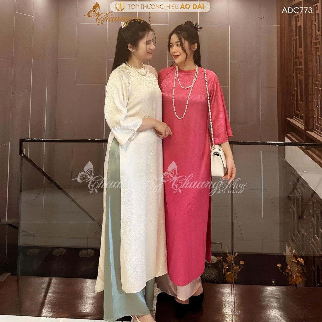 Áo dài Tết cách tân nữ Gấm cúc hoa gió dáng suông xưa Chaang may sẵn áo dài xuông bầu rộng dự lễ tiệc cưới đẹp ADC773
