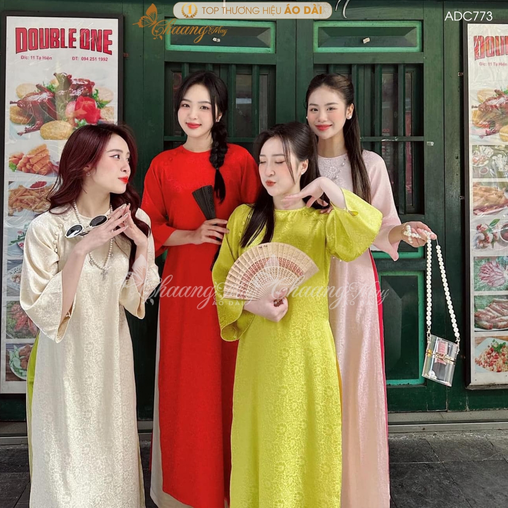 Áo dài Tết cách tân nữ Gấm cúc hoa gió dáng suông xưa Chaang may sẵn áo dài xuông bầu rộng dự lễ tiệc cưới đẹp ADC773
